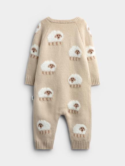 JoJo Maman Bébé Baby Sheep All-In-One Romper, Natural - view 2, Natural