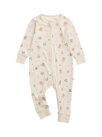MORI Baby Fairy Garden Ribbed Clever Zip Sleepsuit, Multi, Multi