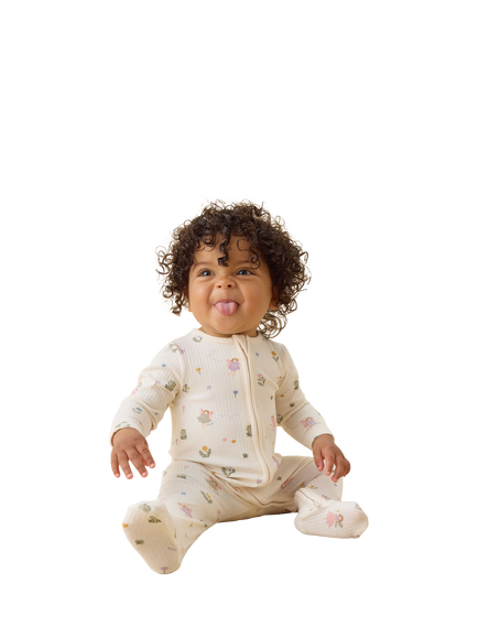 MORI Baby Fairy Garden Ribbed Clever Zip Sleepsuit, Multi - view 2, Multi