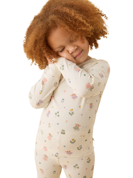 MORI Kids' Fairy Garden Ribbed Pyjama Set, Multi - view 2, Multi