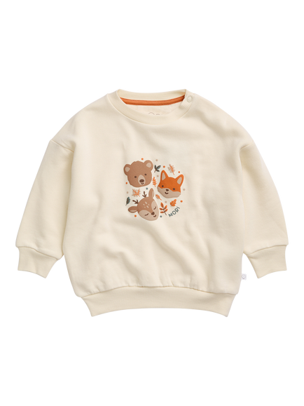MORI Baby Crew Neck Animal Print Sweatshirt, Cream, Cream