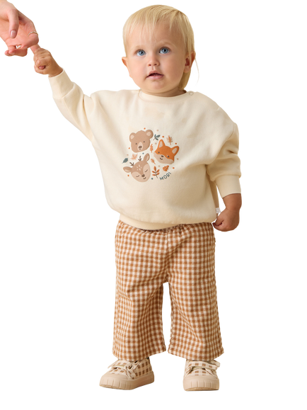 MORI Baby Crew Neck Animal Print Sweatshirt, Cream - view 2, Cream