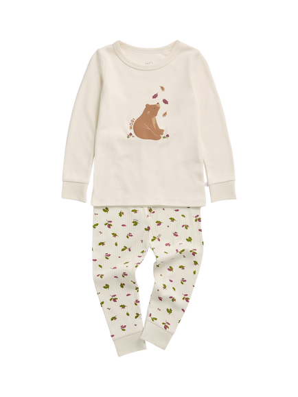 MORI Baby Long Sleeve Bear Print Pyjama Set, Cream, Cream