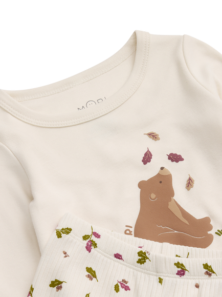 MORI Baby Long Sleeve Bear Print Pyjama Set, Cream - view 2, Cream