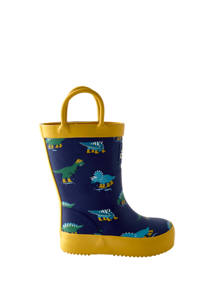 JoJo Maman Bébé Kids' Dinosaur Wellington Boots, Mustard Yellow, Mustard Yellow