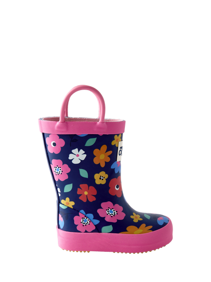 JoJo Maman Bébé Kids' Flower Wellington Boots, Navy Blue, Navy Blue