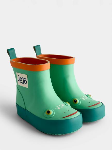 JoJo Maman Bébé Kids' Frog Ankle Wellington Boots, Bright Green, Bright Green