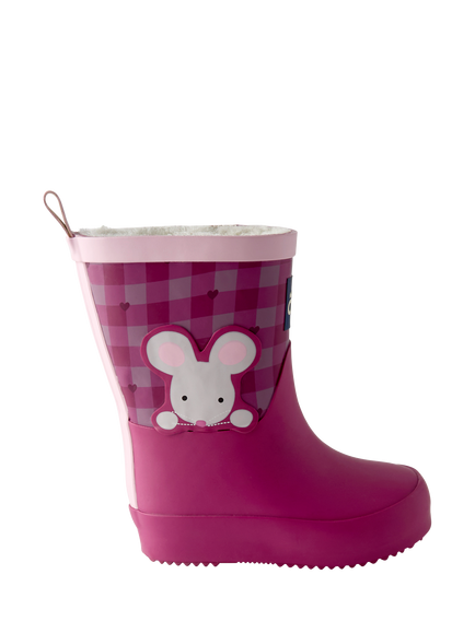 JoJo Maman Bébé KIds' Gingham Fleece-Lined Wellington Boots, Berry Red, Berry Red