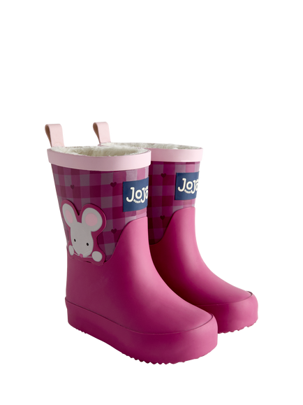 JoJo Maman Bébé KIds' Gingham Fleece-Lined Wellington Boots, Berry Red - view 2, Berry Red