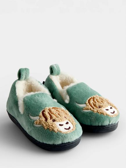 JoJo Maman Bébé Kids' Highland Cow Slippers, Khaki Green, Khaki Green