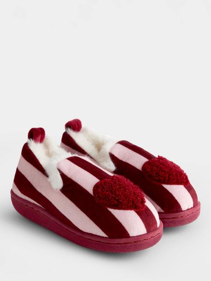 JoJo Maman Bébé Kids' Stripe Heart Slippers, Bright Red, Bright Red