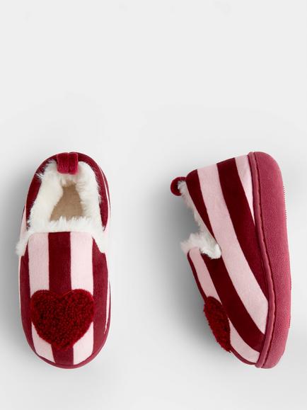 JoJo Maman Bébé Kids' Stripe Heart Slippers, Bright Red - view 2, Bright Red