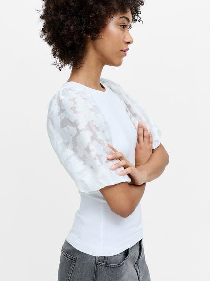French Connection Krista Sheer Jacquard Puff Sleeve Knit Top, Winter White - view 2, Winter White