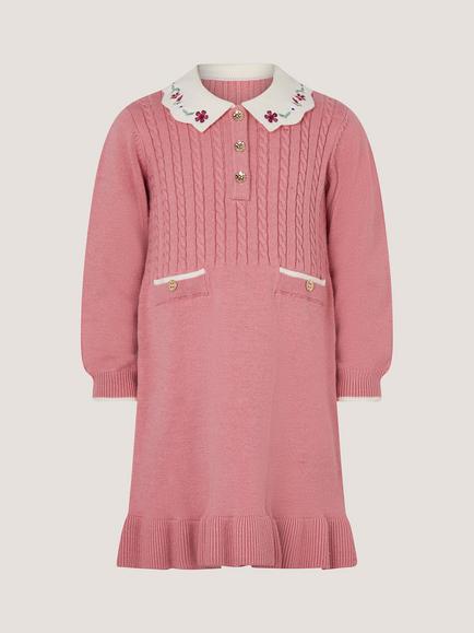 Monsoon Baby Knitted Long Sleeve Dress, Pink, Pink