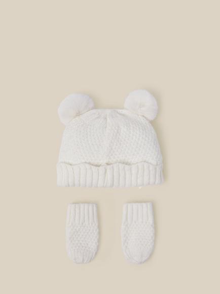 Monsoon Baby Cable Knit Hat and Mittens Set, Ivory - view 2, Ivory