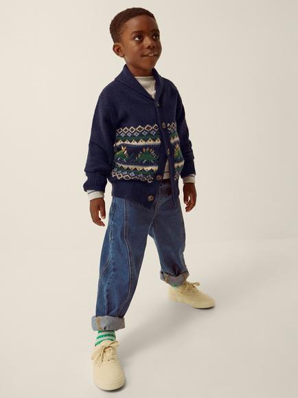 Monsoon Kids' Knitted Fair Isle Cardigan, Navy, Navy