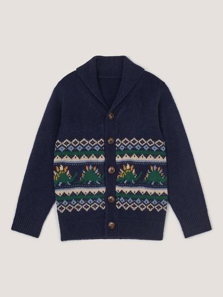 Monsoon Kids' Knitted Fair Isle Cardigan, Navy - view 2, Navy