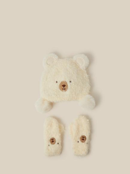 Monsoon Baby Bear Hat and Mittens Set, Cream, Cream