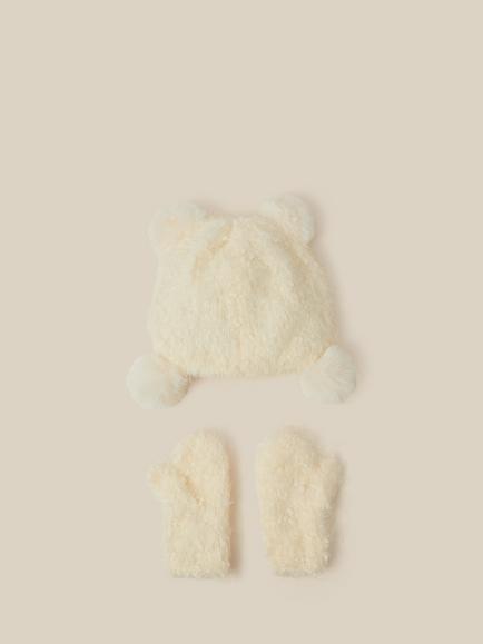 Monsoon Baby Bear Hat and Mittens Set, Cream - view 2, Cream