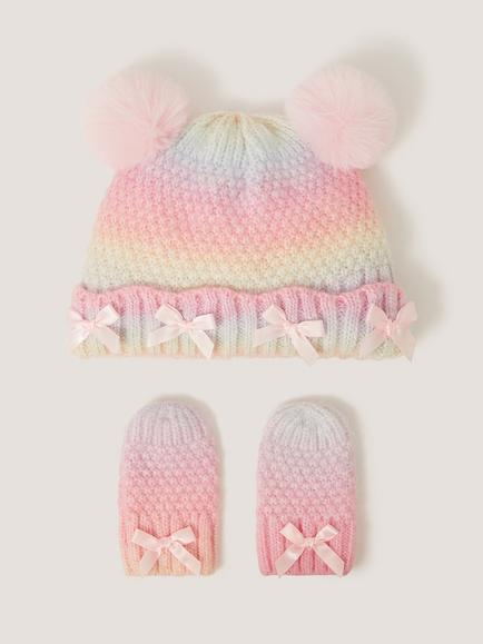 Monsoon Baby Knitted Ombre Hat and Mittens Set, Multi, Multi