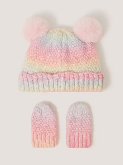 Monsoon Baby Knitted Ombre Hat and Mittens Set, Multi - view 2, Multi