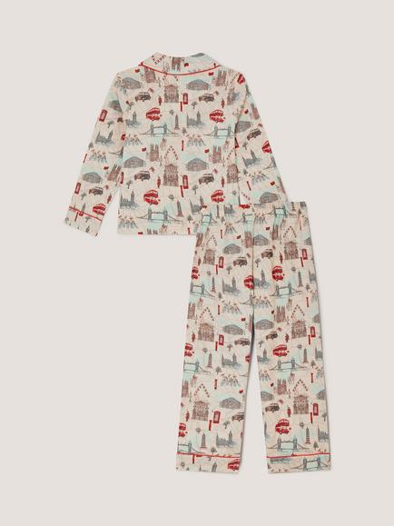Monsoon Kids' Long Sleeve London Print Pyjama Set, Cream - view 2, Cream