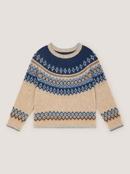 Monsoon Kids' Knitted Fair Isle Jumper, Blue, Blue