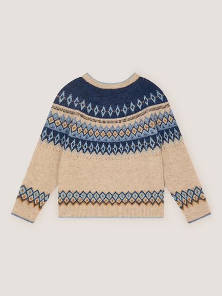 Monsoon Kids' Knitted Fair Isle Jumper, Blue - view 2, Blue