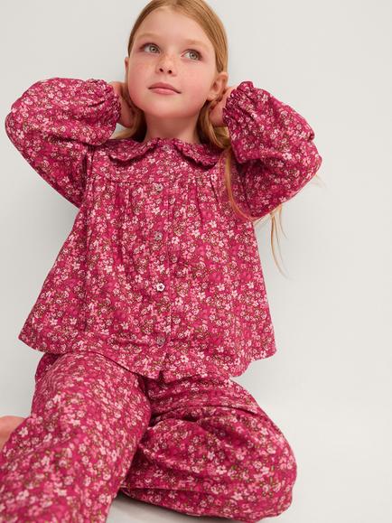 Monsoon Kids' Long Sleeve Ditsy Floral Pyjama Set, Pink, Pink
