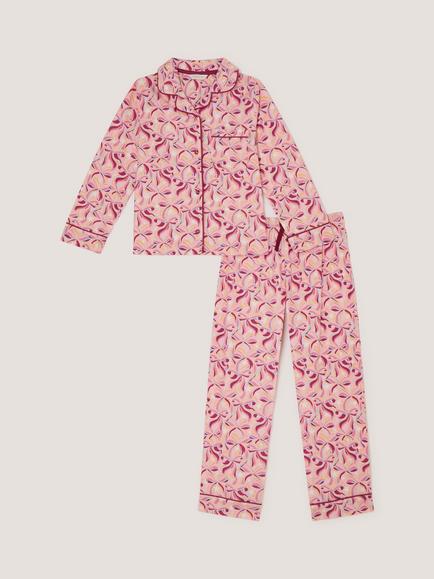 Monsoon Kids' Long Sleeve Bow Print Glow In The Dark Pyjama Set, Pink - view 2, Pink
