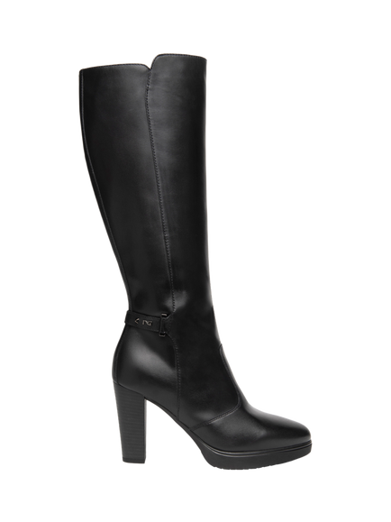 NeroGiardini Agro Leather Block Heel Knee High Boots, Black, Black