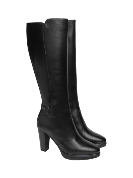 NeroGiardini Agro Leather Block Heel Knee High Boots, Black - view 2, Black