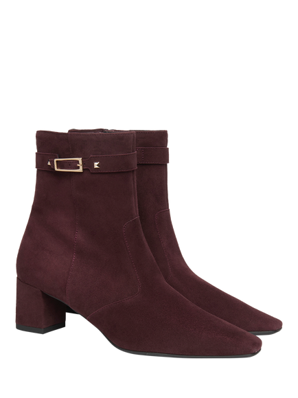 NeroGiardini Anfo Suede Block Heel Ankle Boots - view 2, Burgundy