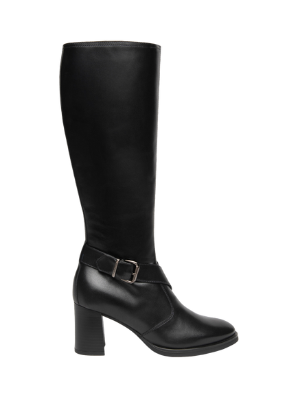 NeroGiardini Baiso Leather Block Heel Knee High Boots, Black, Black