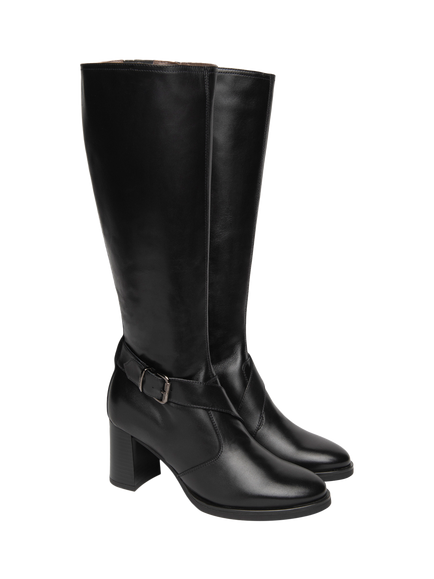 NeroGiardini Baiso Leather Block Heel Knee High Boots, Black - view 2, Black