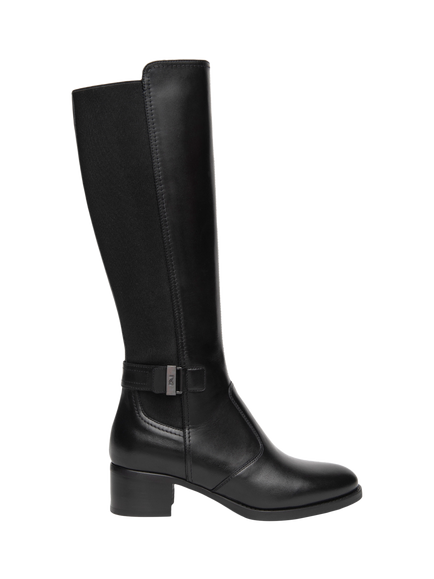NeroGiardini Ballao Leather Block Heel Stretch Knee High Boots, Black, Black