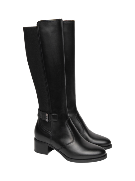 NeroGiardini Ballao Leather Block Heel Stretch Knee High Boots, Black - view 2, Black