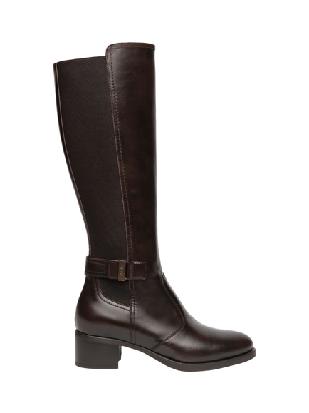 NeroGiardini Ballao Leather Block Heel Stretch Knee High Boots, Black, Chocolate Brown