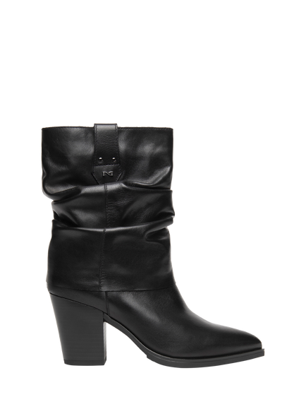 NeroGiardini Bardolino Leather Western Heel Ankle Boots, Black, Black