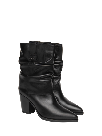 NeroGiardini Bardolino Leather Western Heel Ankle Boots, Black - view 2, Black