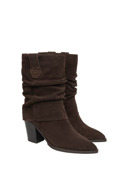NeroGiardini Bardolino Suede Western Heel Ankle Boots, Chocolate Brown - view 2, Chocolate Brown