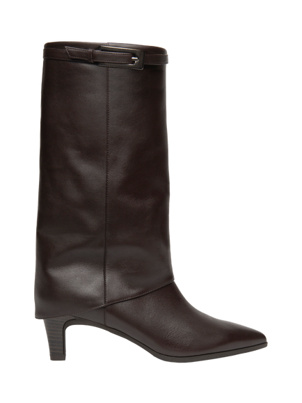 NeroGiardini Chiavari Leather Kitten Heel Boots, Chocolate Brown
