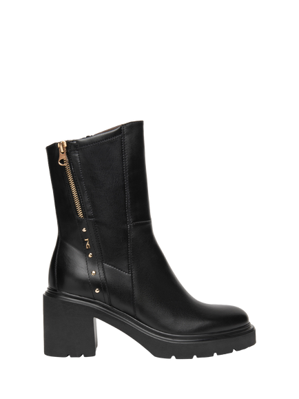 NeroGiardini Chiusi Leather Block Heel Ankle Boots, Black, Black