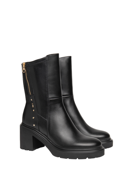 NeroGiardini Chiusi Leather Block Heel Ankle Boots, Black - view 2, Black