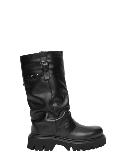 NeroGiardini Feltre Leather Chunky Combat Boots, Black, Black