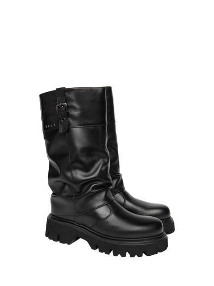 NeroGiardini Feltre Leather Chunky Combat Boots, Black - view 2, Black