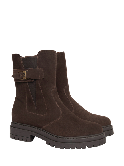 NeroGiardini Fonni Suede Cleated Sole Chelsea Boots, Chocolate Brown - view 2, Chocolate Brown