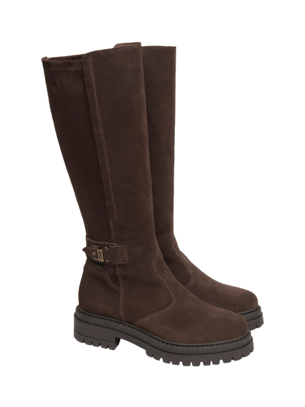 NeroGiardini Fraine Suede Cleated Sole Knee High Boots, Chocolate Brown - view 2, Chocolate Brown