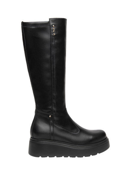 NeroGiardini Gergei Leather Chunky Sole Knee High Boots, Black, Black
