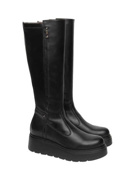 NeroGiardini Gergei Leather Chunky Sole Knee High Boots, Black - view 2, Black